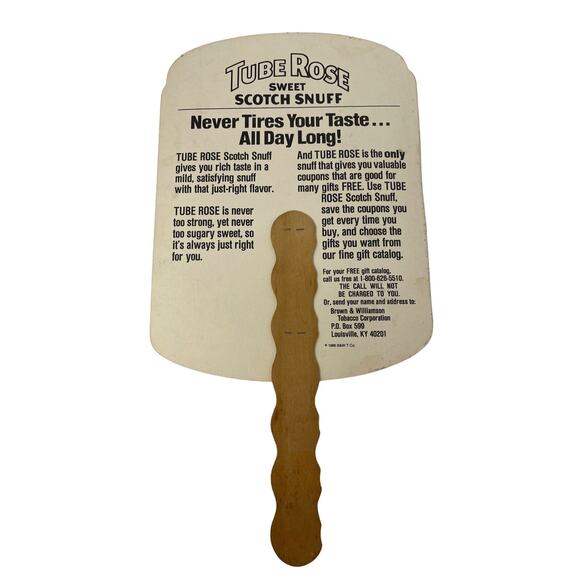 1986 Tube Rose Scotch Snuff Hand Fan Advertising Tobacciana Brown Williamson - Picture 3 of 7